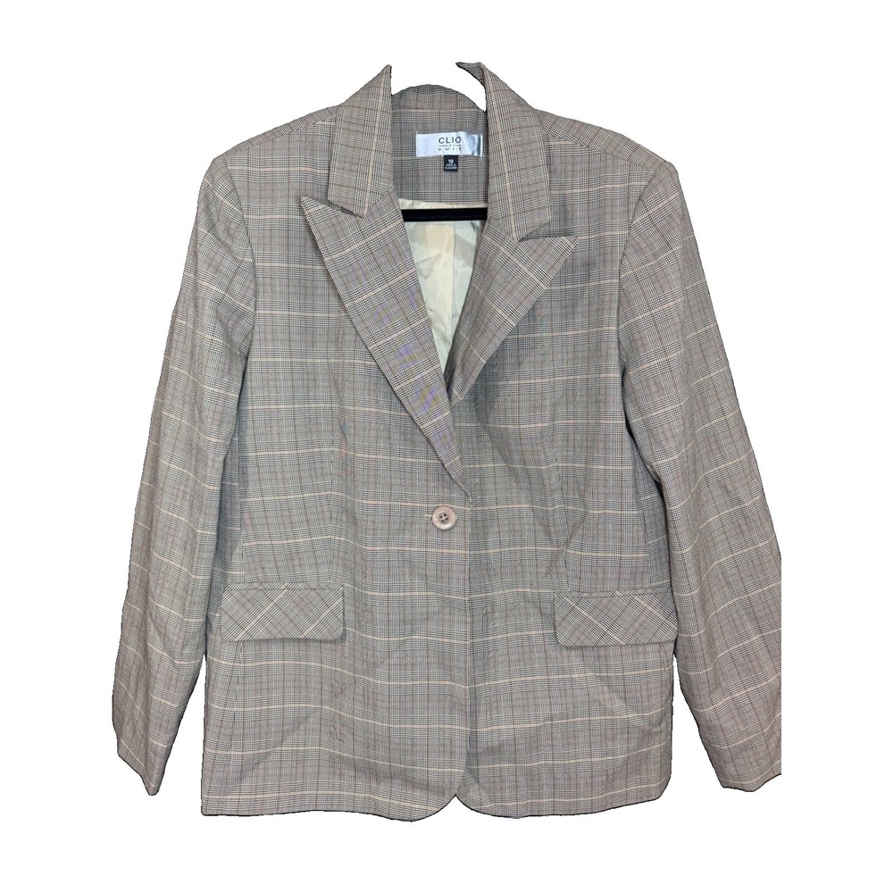 Clio Suit Size 18 Beige Black Glen Plaid Blazer Single Button Lined Plus